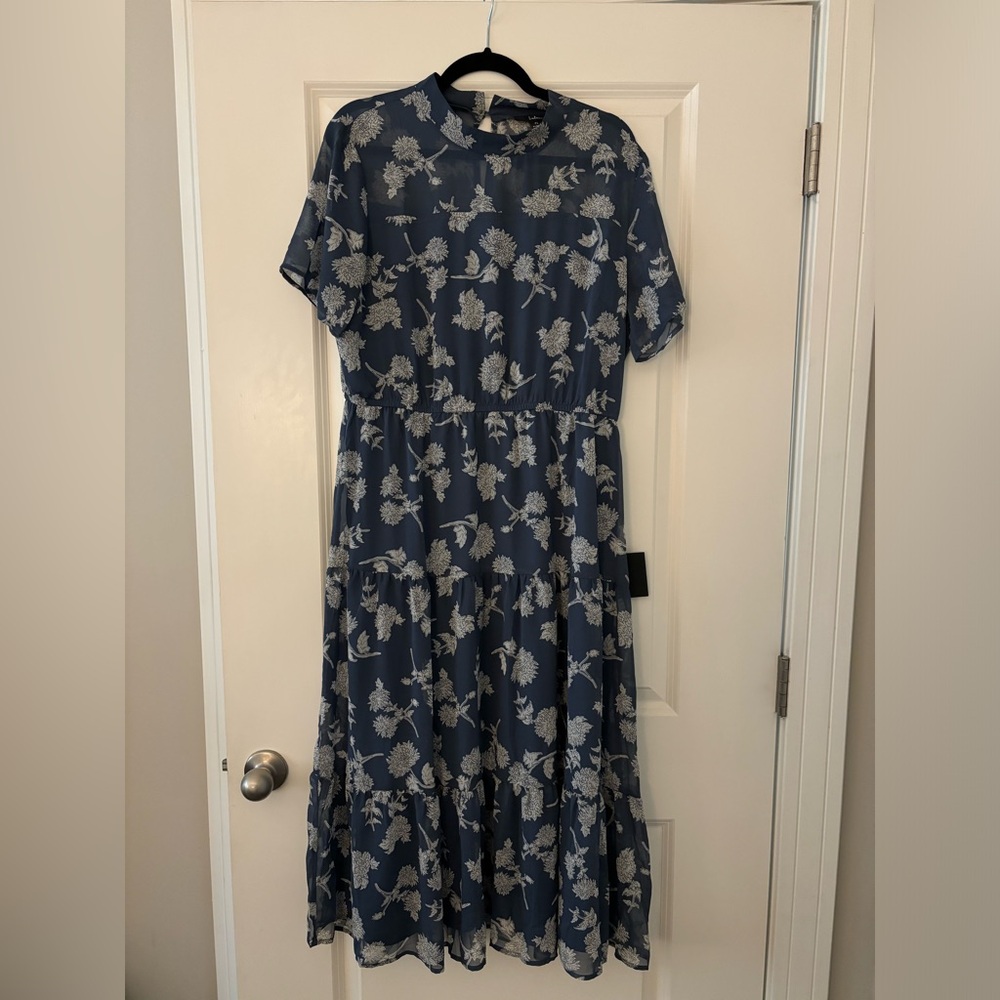 LULUS Floral Dressed Up Dusty Blue Floral Print Midi Dress